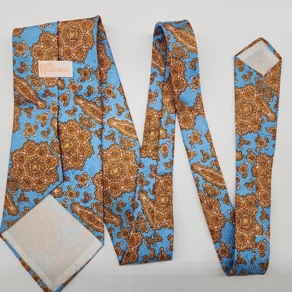 Grenada Necktie Geometric Floral Blue Orange Pink 4.5" W 58" L VTG Retro - Picture 4 of 5